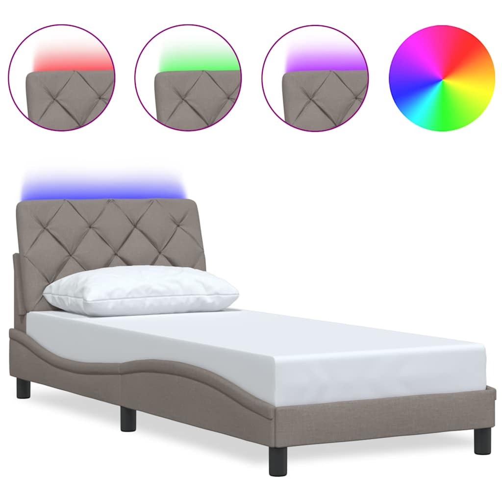 vidaXL Rama łóżka z LED bez materaca Taupe 80x200 cm Tkanina