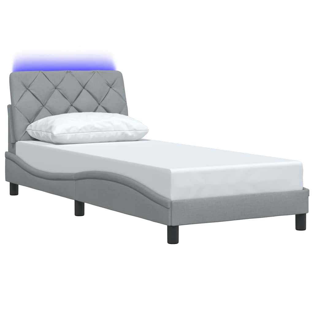 vidaXL Rama łóżka z LED bez materaca Jasnoszary 90x190 cm tkanina