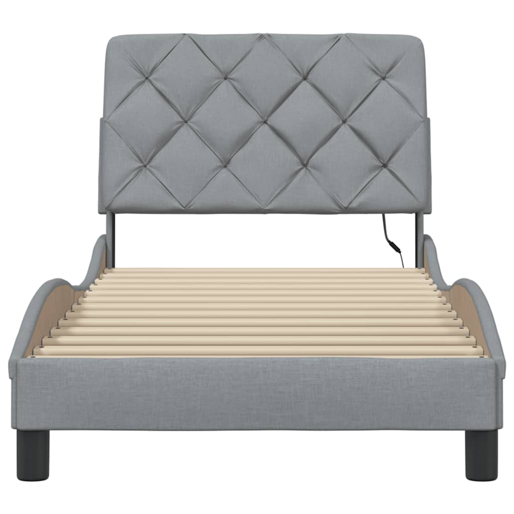 vidaXL Rama łóżka z LED bez materaca Jasnoszary 90x190 cm tkanina