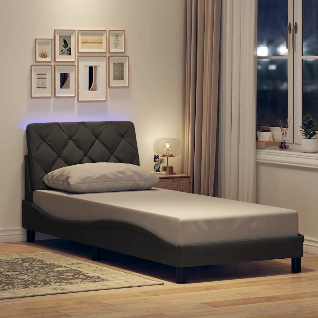 vidaXL Rama łóżka z LED bez materaca Ciemnoszara 90x190 cm Tkanina