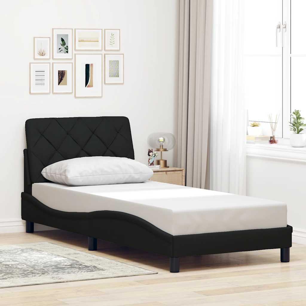 vidaXL Rama łóżka z LED bez materaca Czarna 90x190 cm Tkanina