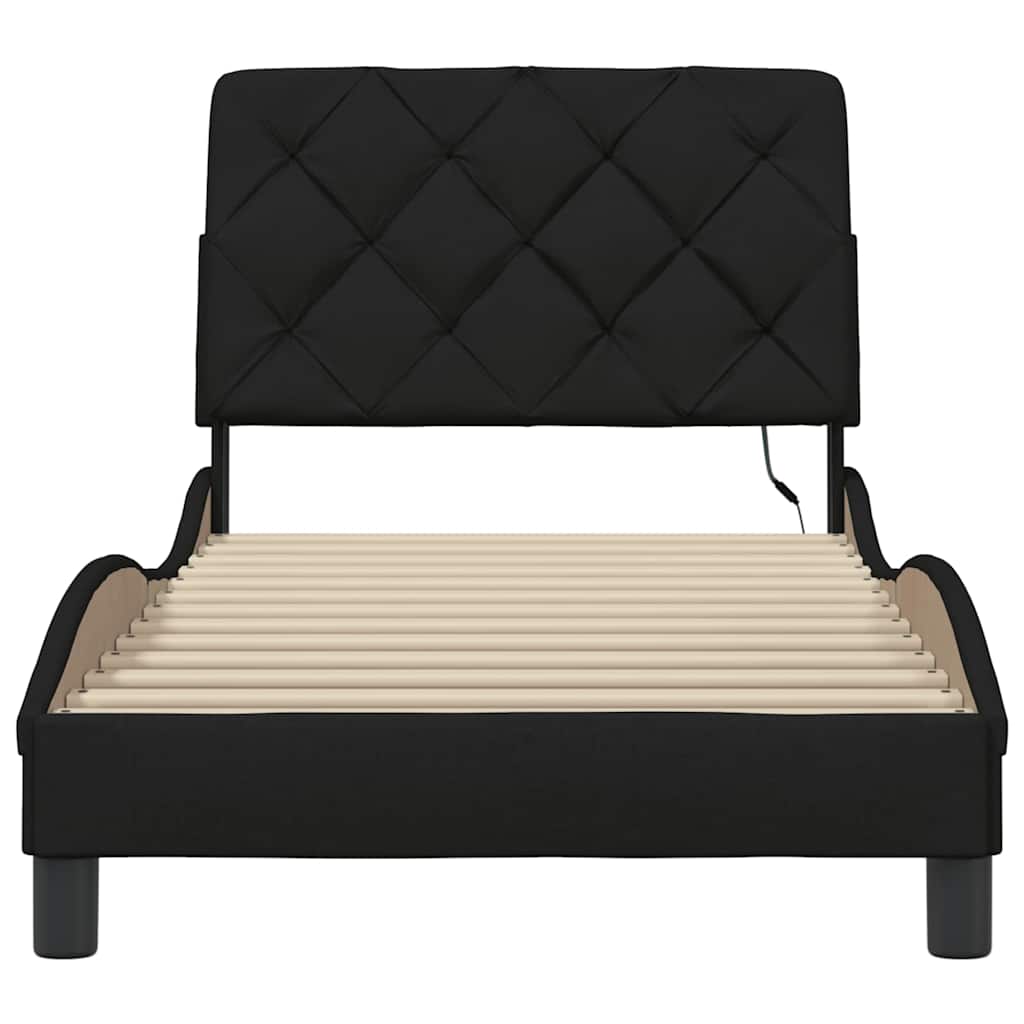 vidaXL Rama łóżka z LED bez materaca Czarna 90x190 cm Tkanina
