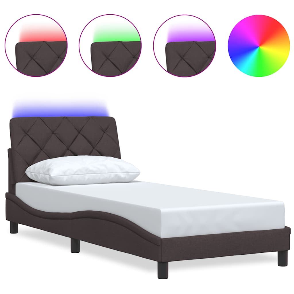 vidaXL Rama łóżka z LED bez materaca Ciemny brąz 90x190 cm Tkanina