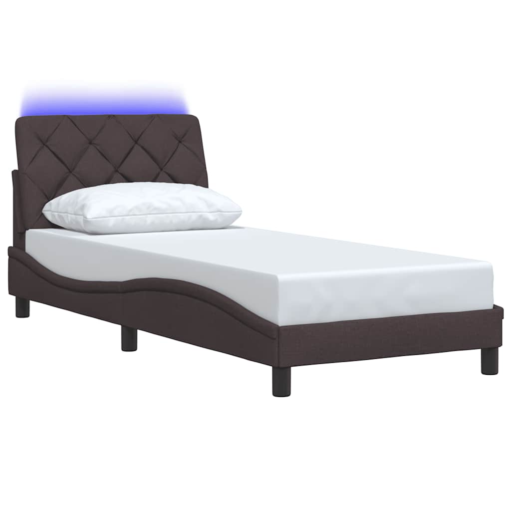 vidaXL Rama łóżka z LED bez materaca Ciemny brąz 90x190 cm Tkanina