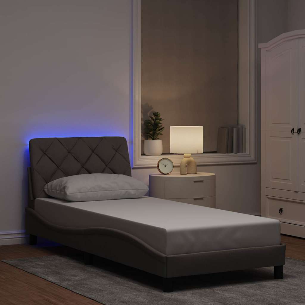 vidaXL Rama łóżka z LED bez materaca Taupe 90x190 cm Tkanina