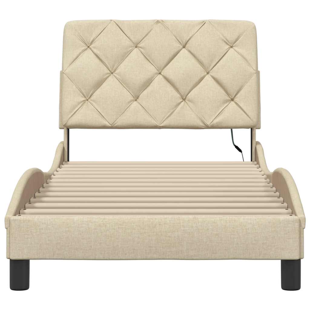 vidaXL Rama łóżka z LED bez materaca Kremowa 90x190 cm Tkanina