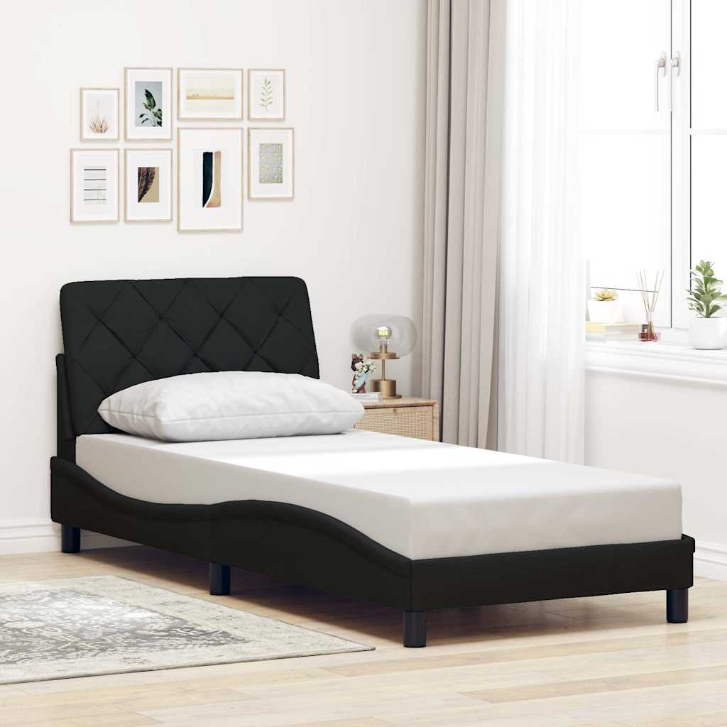 vidaXL Rama łóżka z LED bez materaca Czarna 90x200 cm tkanina