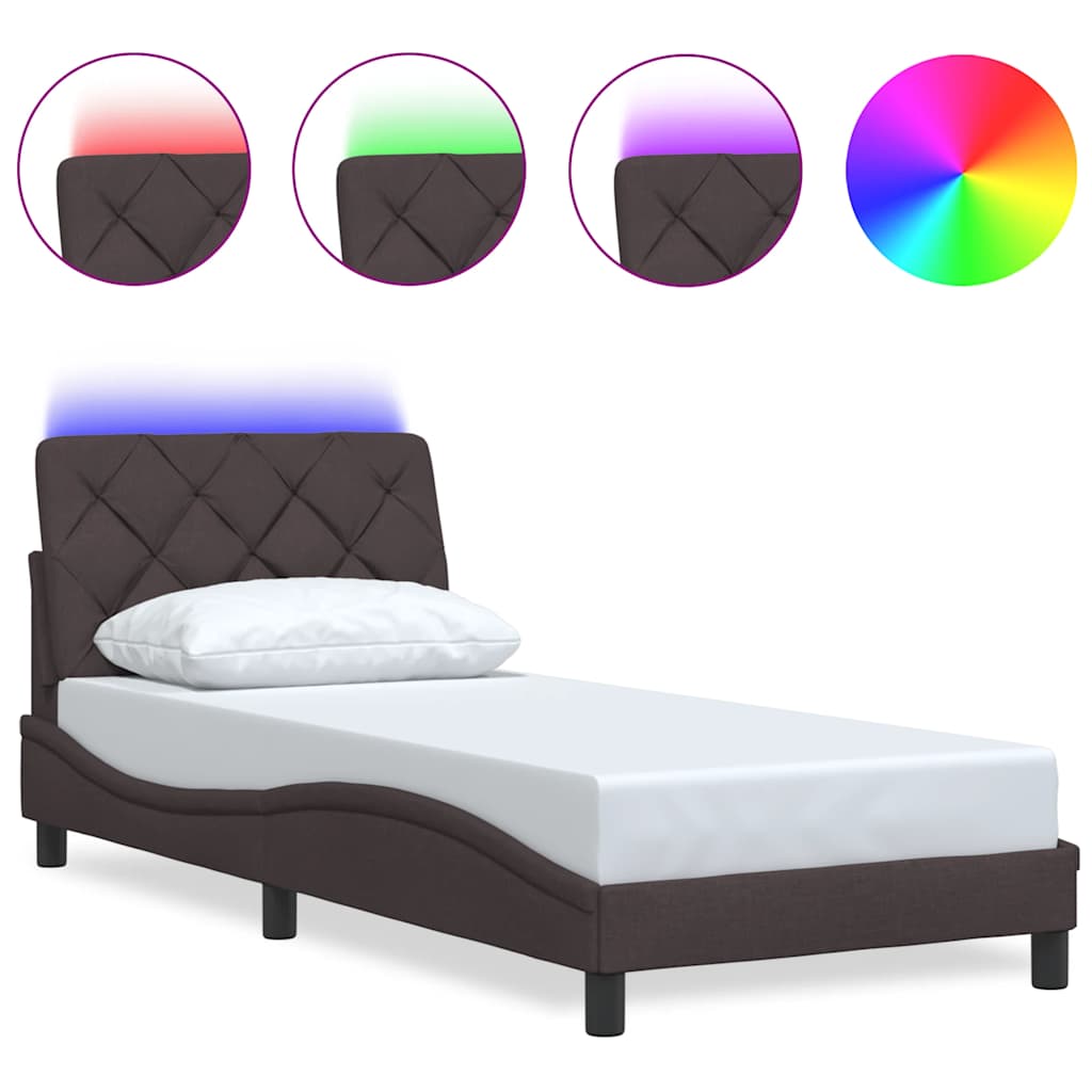 vidaXL Rama łóżka z LED bez materaca Ciemny brąz 90x200 cm Tkanina