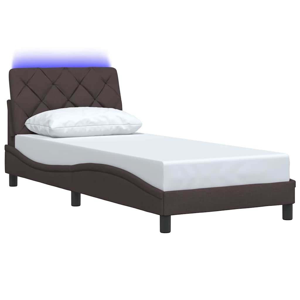 vidaXL Rama łóżka z LED bez materaca Ciemny brąz 90x200 cm Tkanina
