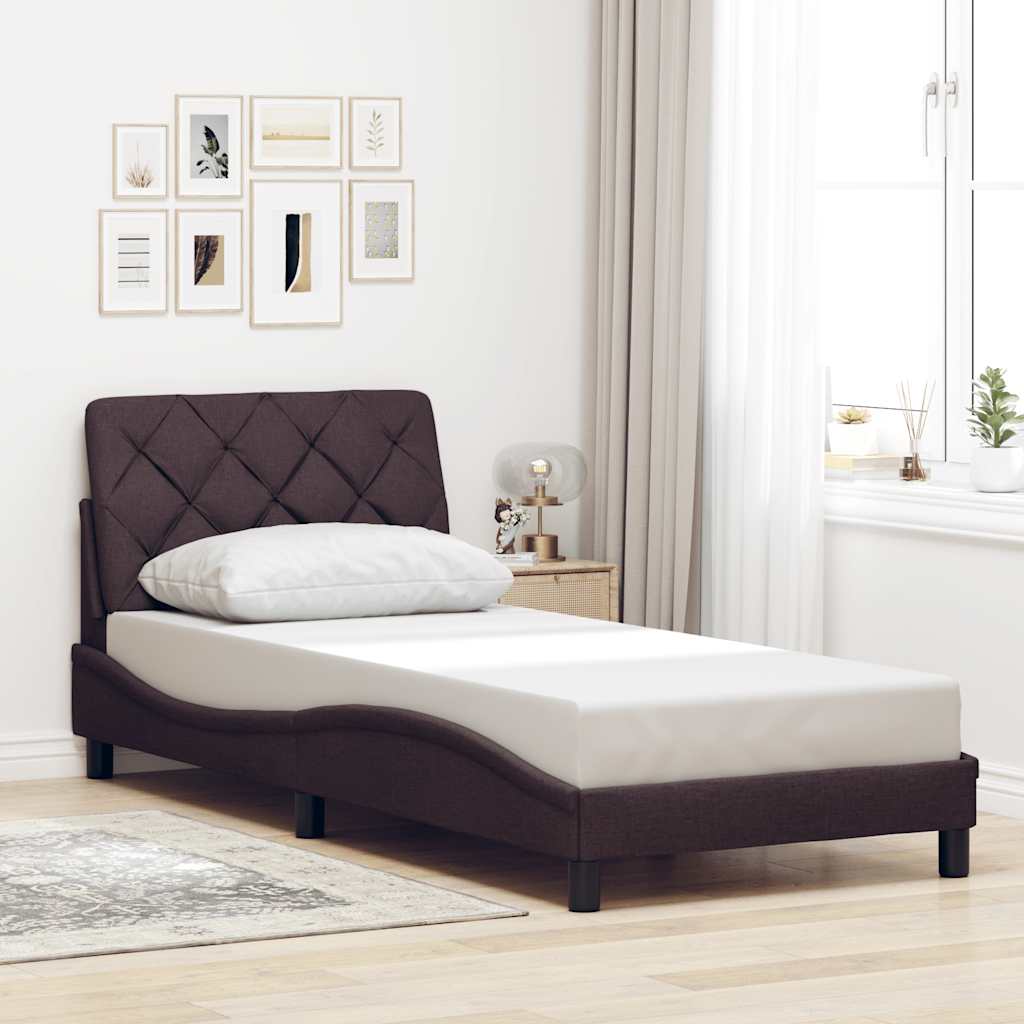 vidaXL Rama łóżka z LED bez materaca Ciemny brąz 90x200 cm Tkanina