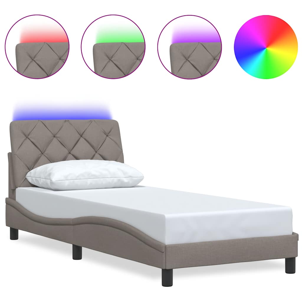 vidaXL Rama łóżka z LED bez materaca Taupe 90x200 cm Tkanina