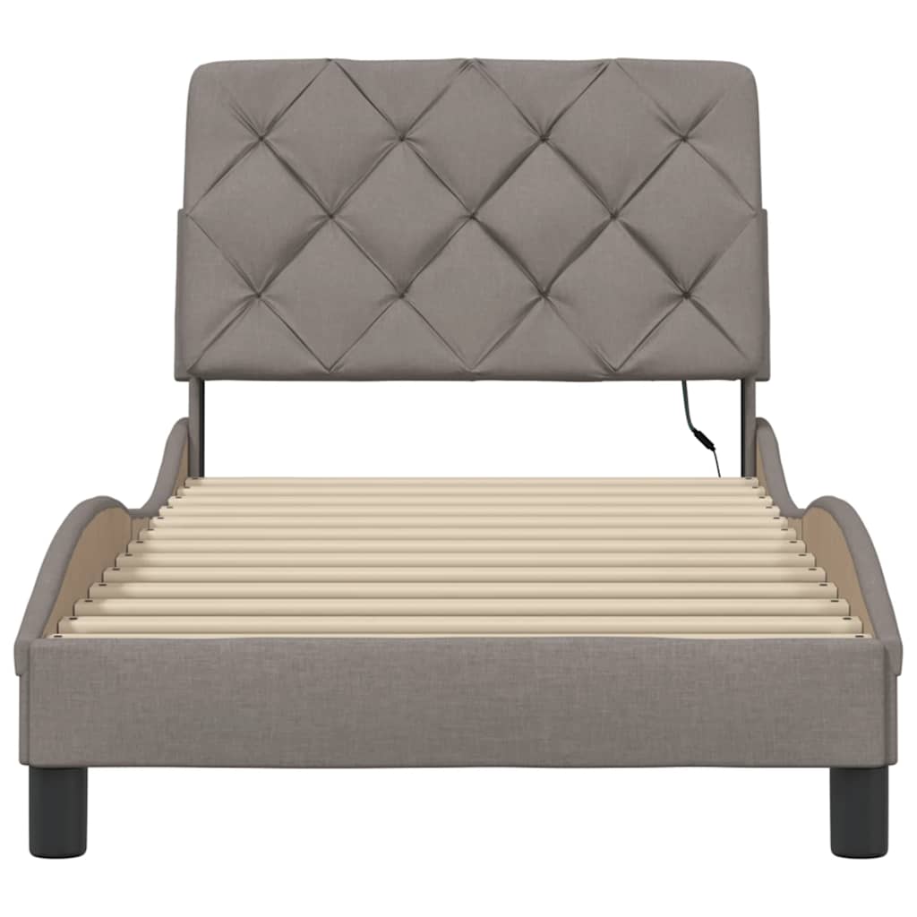 vidaXL Rama łóżka z LED bez materaca Taupe 90x200 cm Tkanina