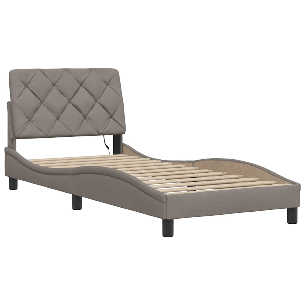 vidaXL Rama łóżka z LED bez materaca Taupe 90x200 cm Tkanina