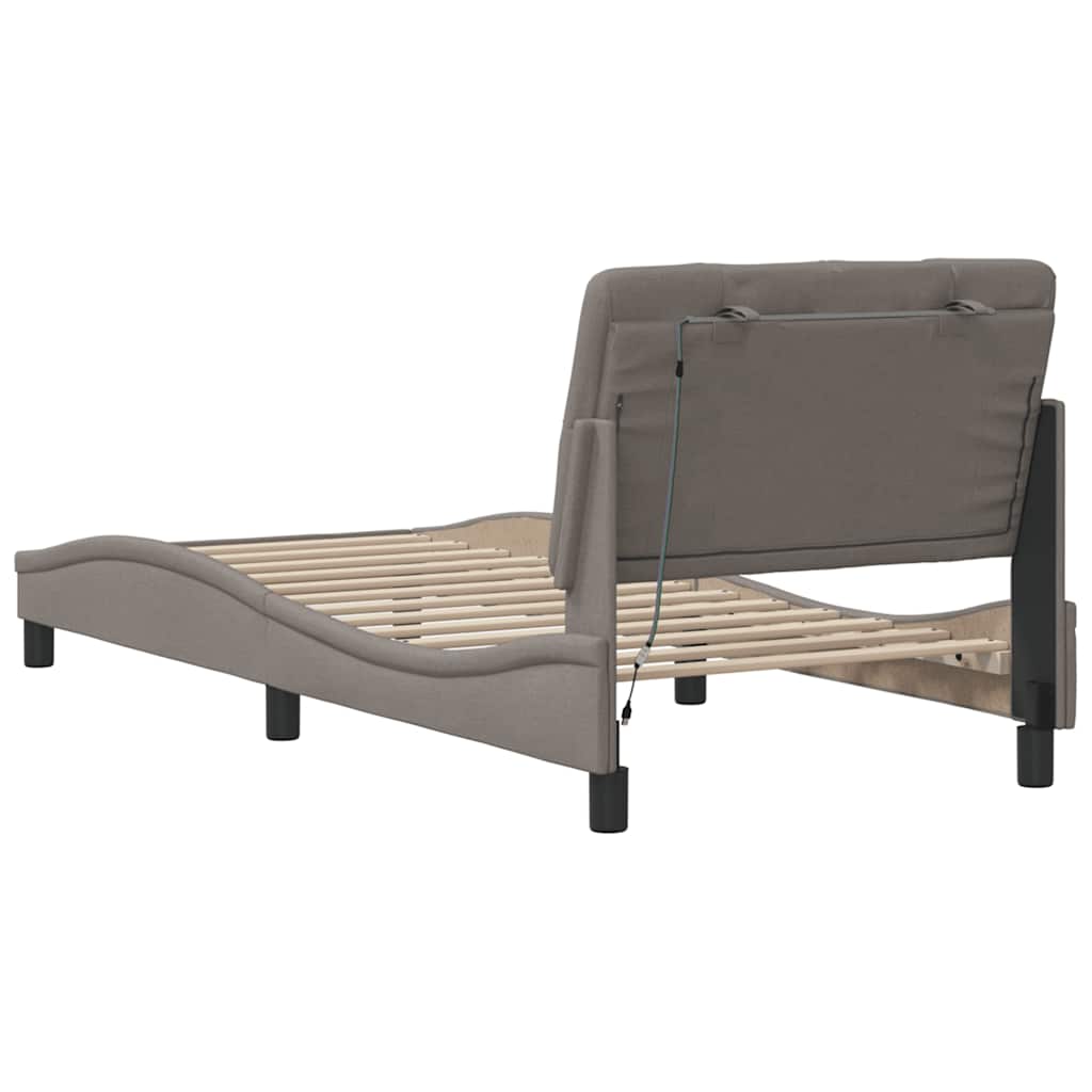 vidaXL Rama łóżka z LED bez materaca Taupe 90x200 cm Tkanina
