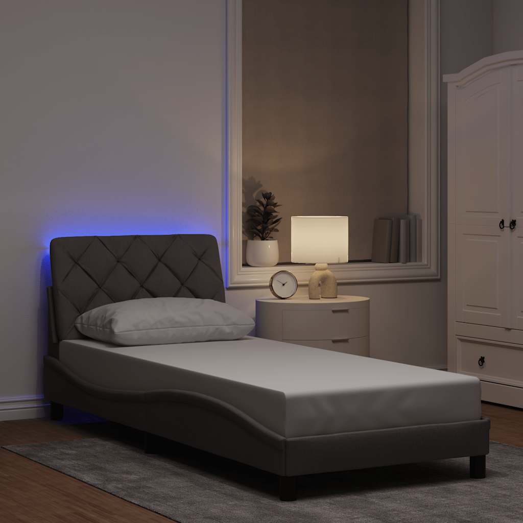 vidaXL Rama łóżka z LED bez materaca Taupe 90x200 cm Tkanina