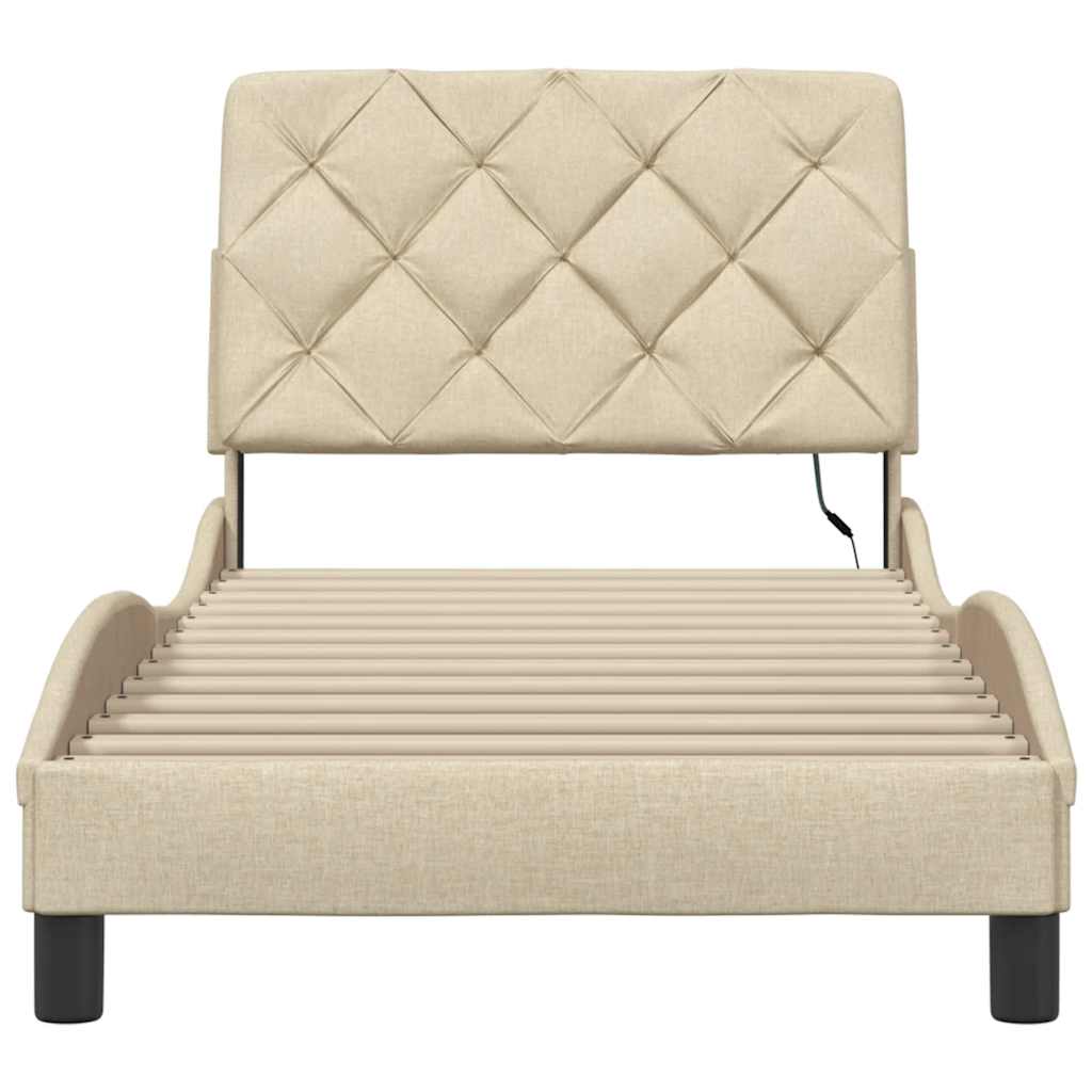 vidaXL Rama łóżka z LED bez materaca Kremowa 90x200 cm Tkanina