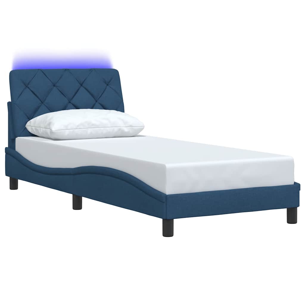 vidaXL Rama łóżka z LED bez materaca Niebieski 90x200 cm Tkanina