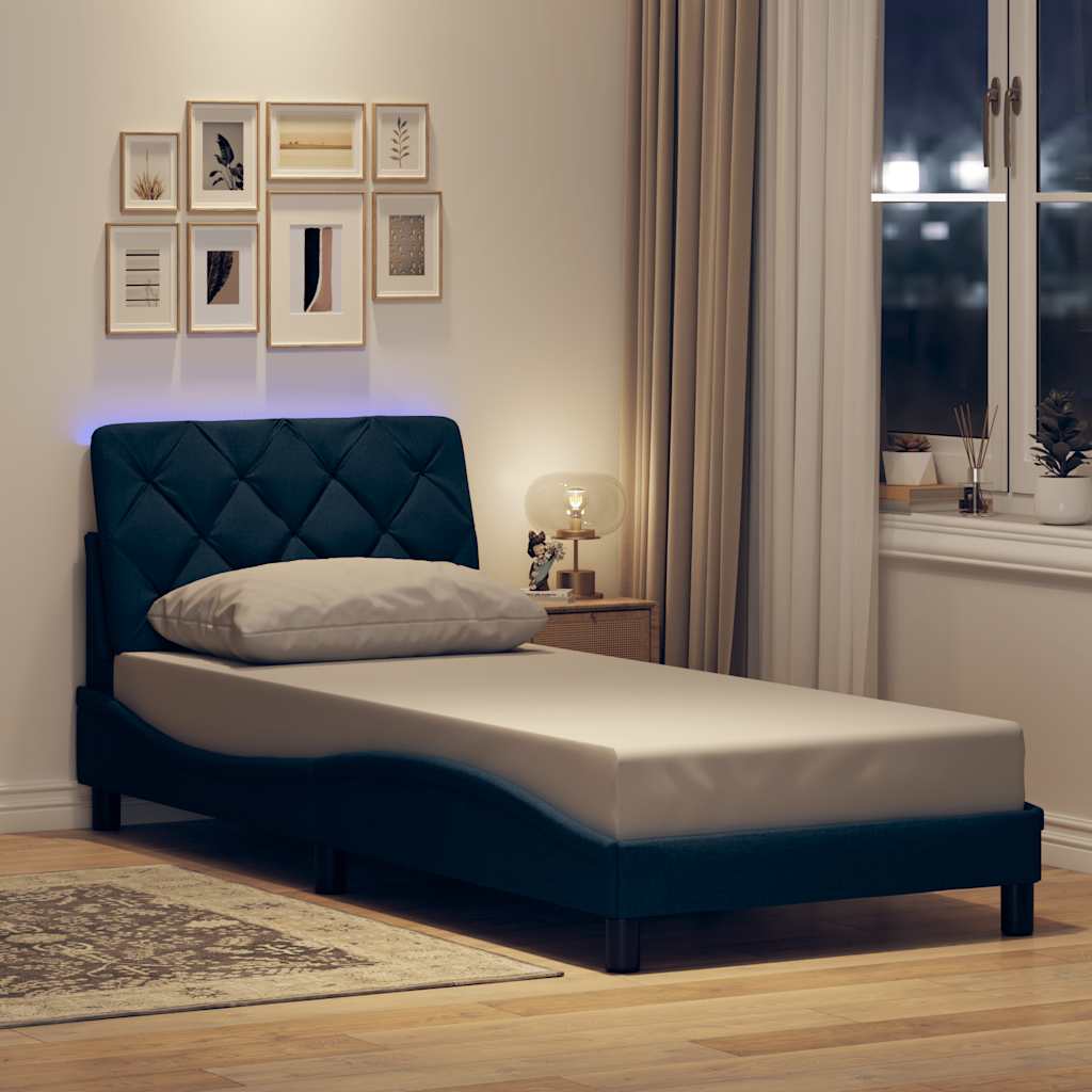 vidaXL Rama łóżka z LED bez materaca Niebieski 90x200 cm Tkanina