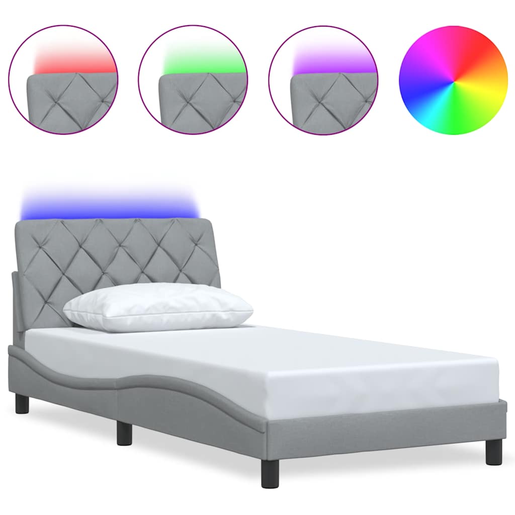 vidaXL Rama łóżka z LED bez materaca Jasnoszary 100x200 cm Tkanina