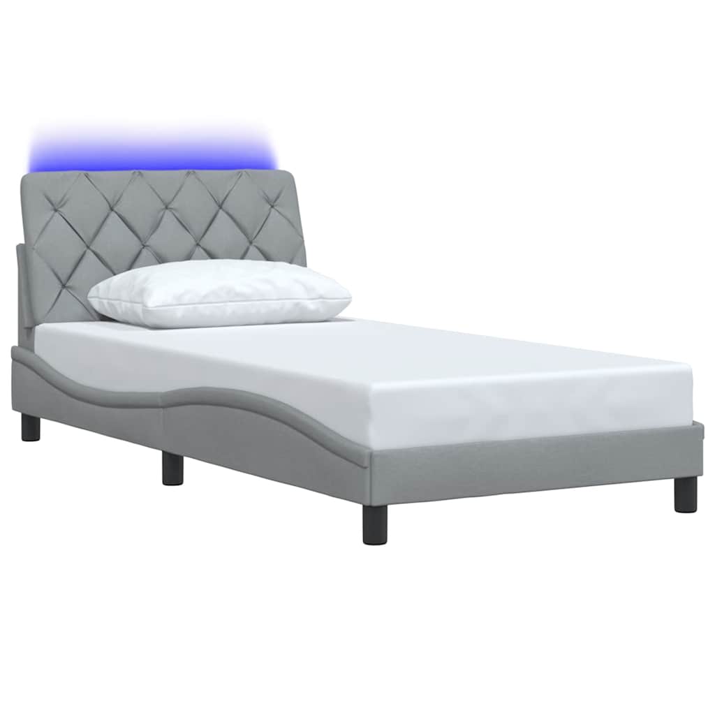 vidaXL Rama łóżka z LED bez materaca Jasnoszary 100x200 cm Tkanina