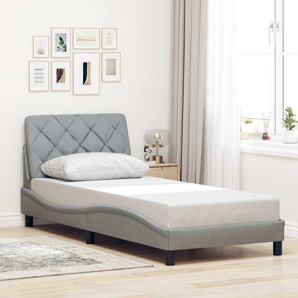 vidaXL Rama łóżka z LED bez materaca Jasnoszary 100x200 cm Tkanina