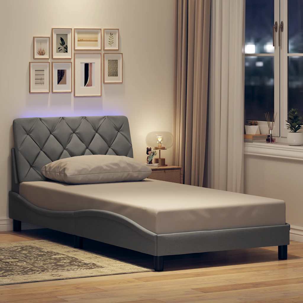 vidaXL Rama łóżka z LED bez materaca Jasnoszary 100x200 cm Tkanina