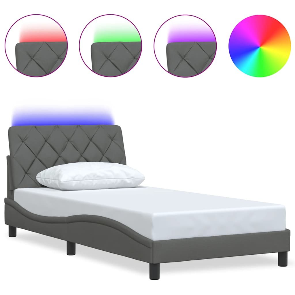 vidaXL Rama łóżka z LED bez materaca Ciemnoszara 100x200 cm Tkanina