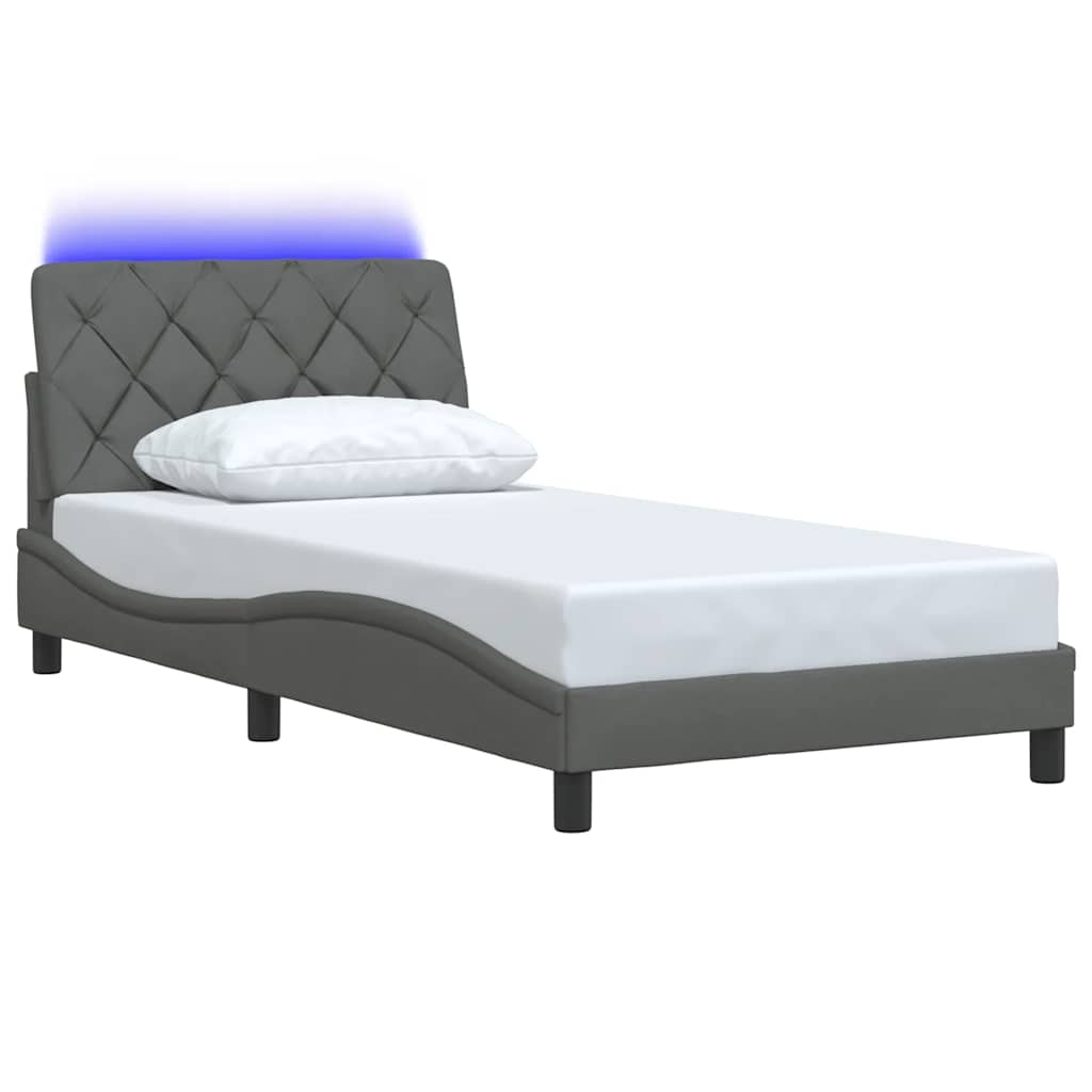 vidaXL Rama łóżka z LED bez materaca Ciemnoszara 100x200 cm Tkanina