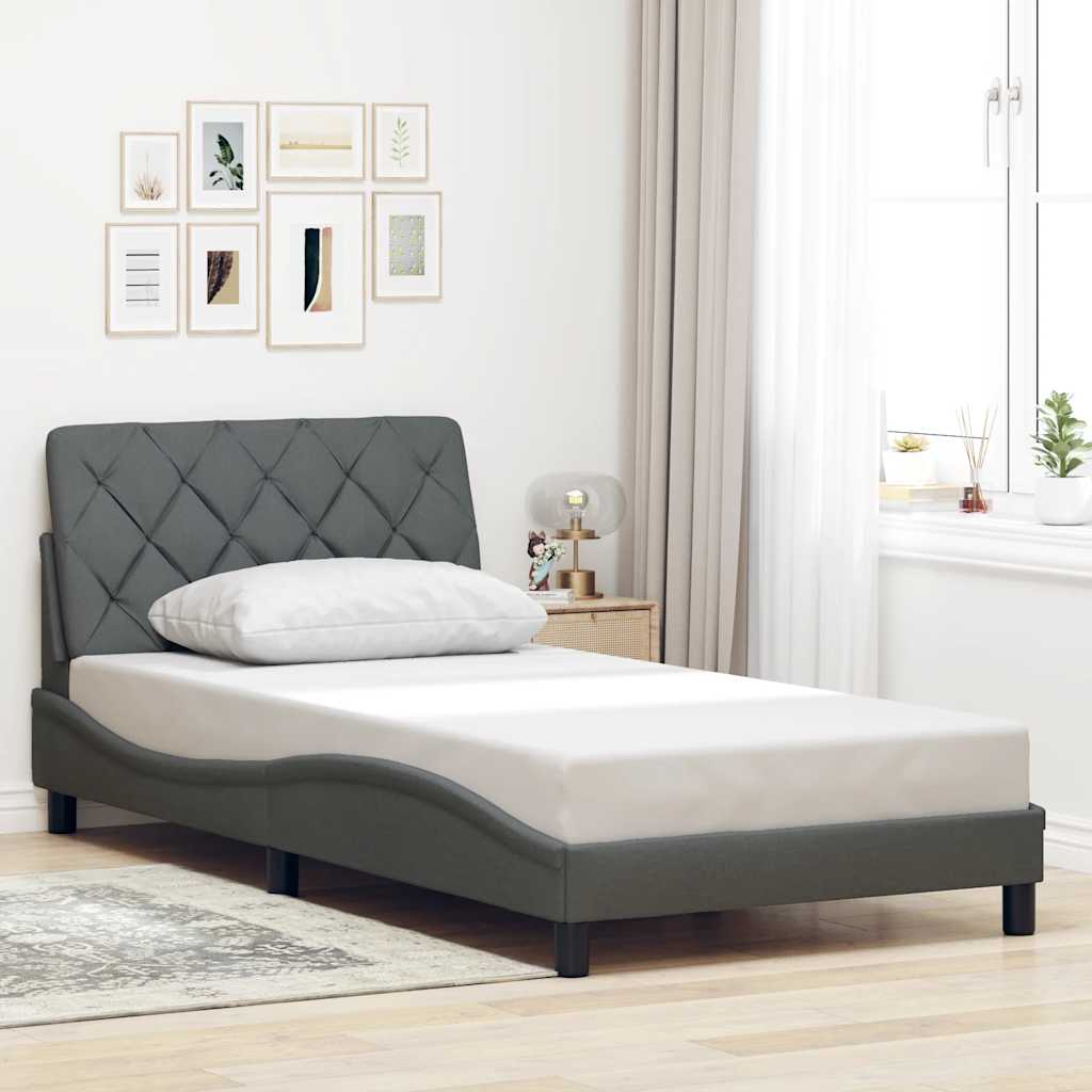 vidaXL Rama łóżka z LED bez materaca Ciemnoszara 100x200 cm Tkanina