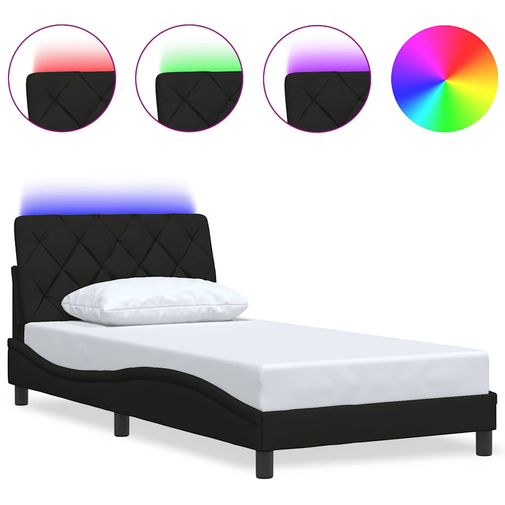 vidaXL Rama łóżka z LED bez materaca Czarna 100x200 cm Tkanina