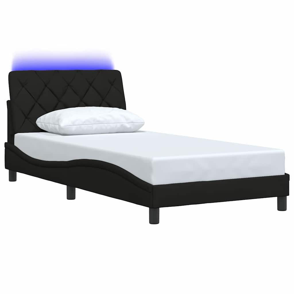 vidaXL Rama łóżka z LED bez materaca Czarna 100x200 cm Tkanina