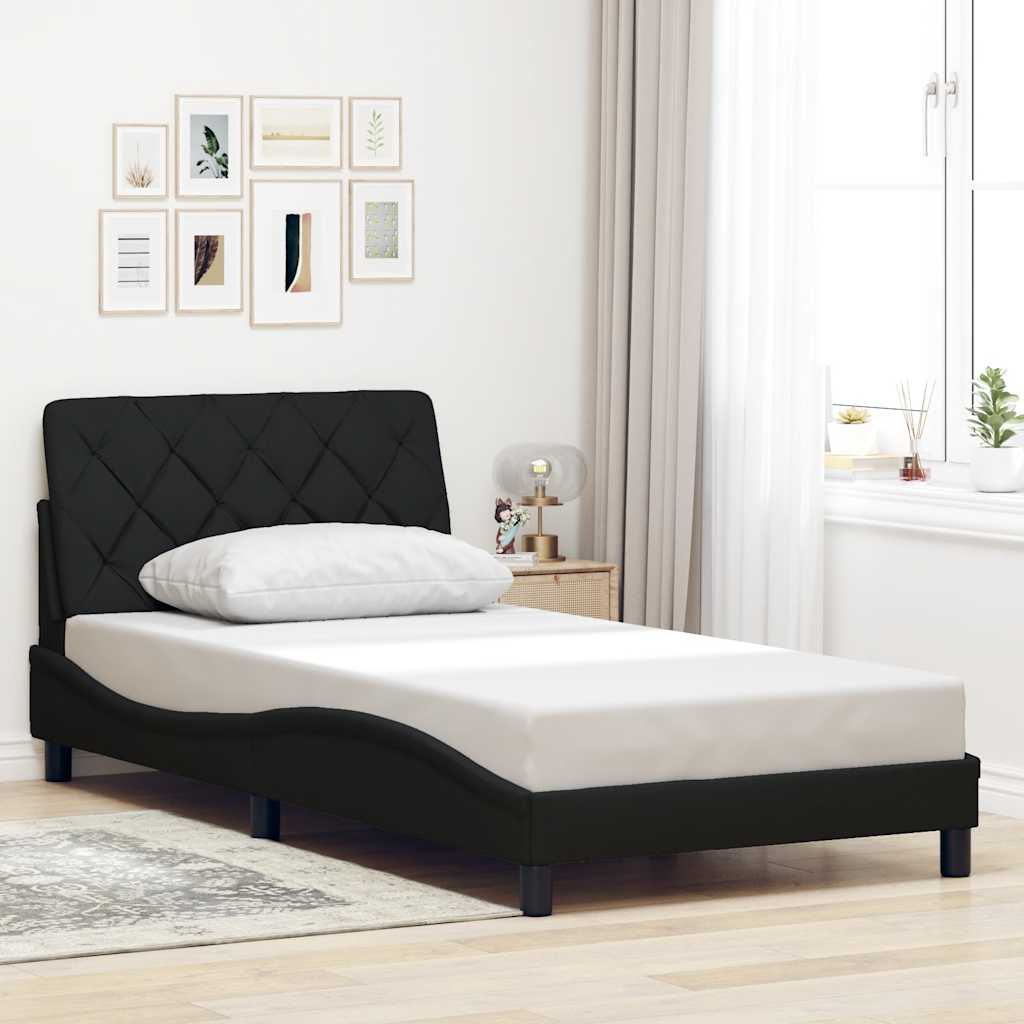 vidaXL Rama łóżka z LED bez materaca Czarna 100x200 cm Tkanina