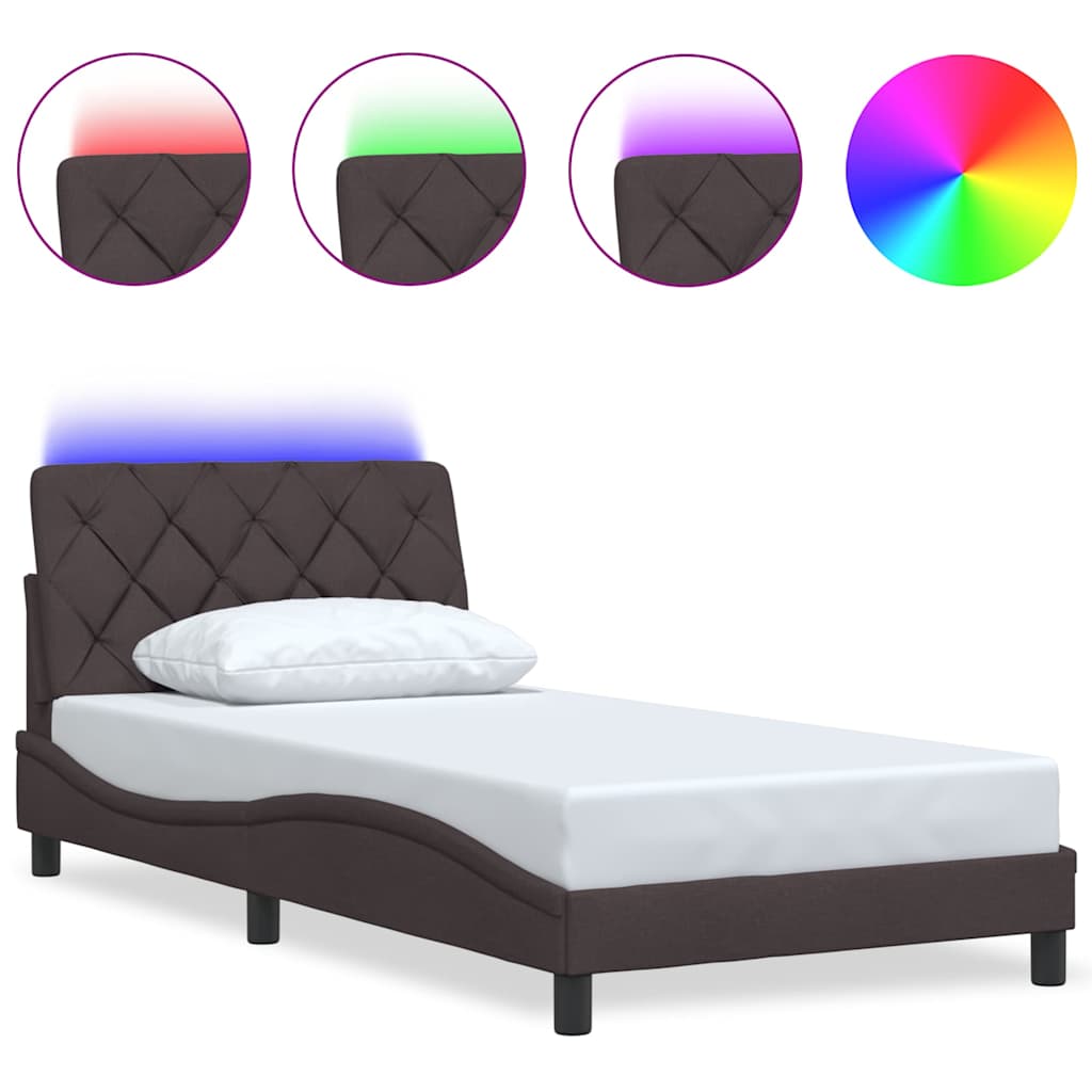 vidaXL Rama łóżka z LED bez materaca Ciemny brąz 100x200 cm Tkanina