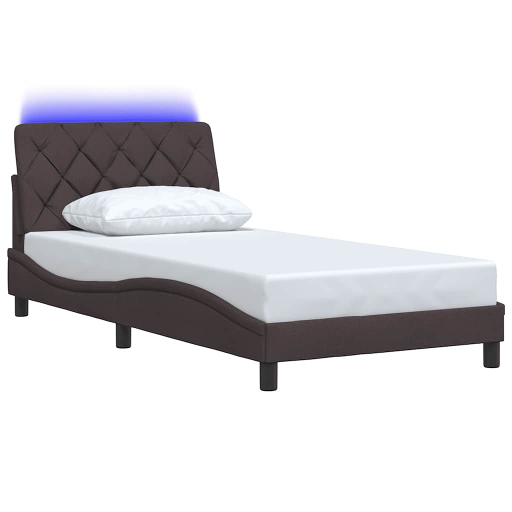 vidaXL Rama łóżka z LED bez materaca Ciemny brąz 100x200 cm Tkanina