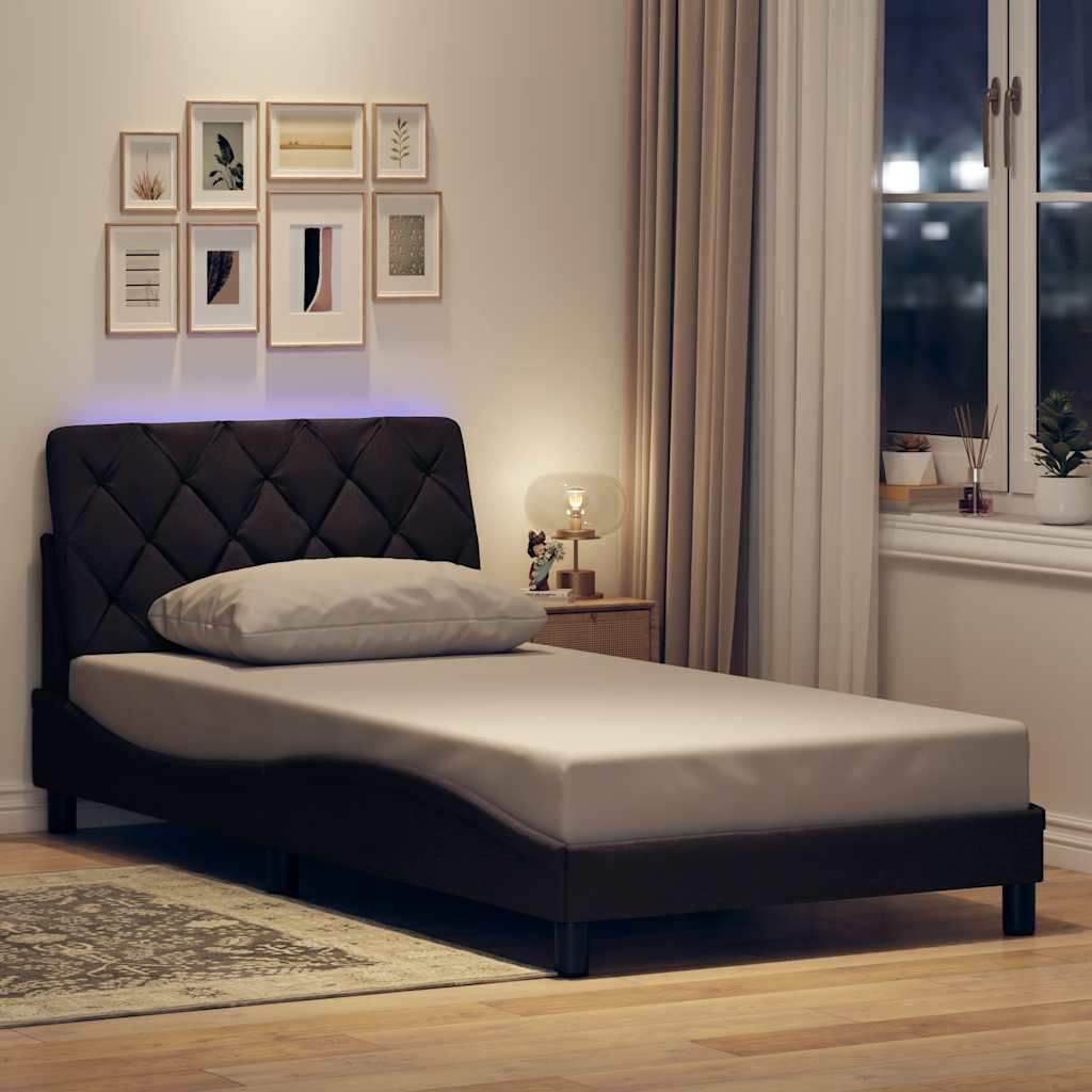 vidaXL Rama łóżka z LED bez materaca Ciemny brąz 100x200 cm Tkanina