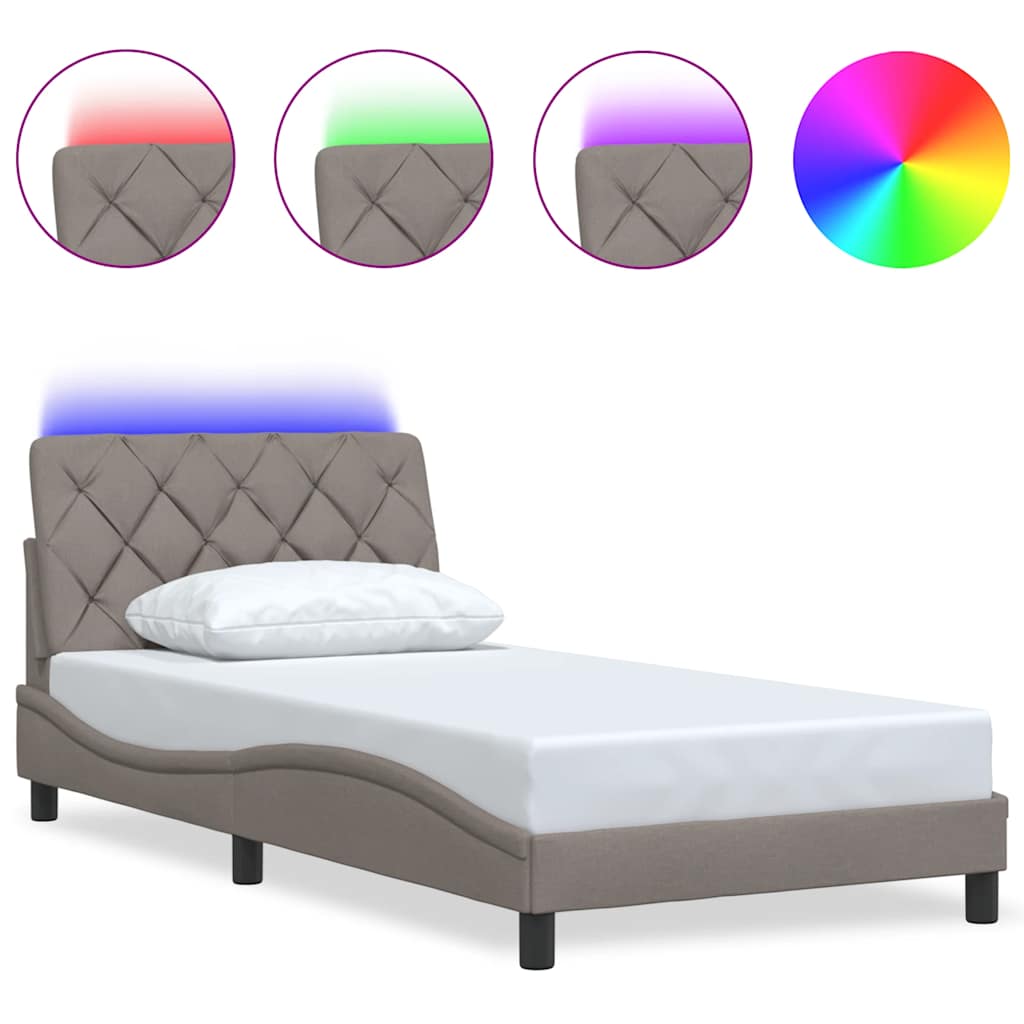 vidaXL Rama łóżka z LED bez materaca Taupe 100x200 cm Tkanina