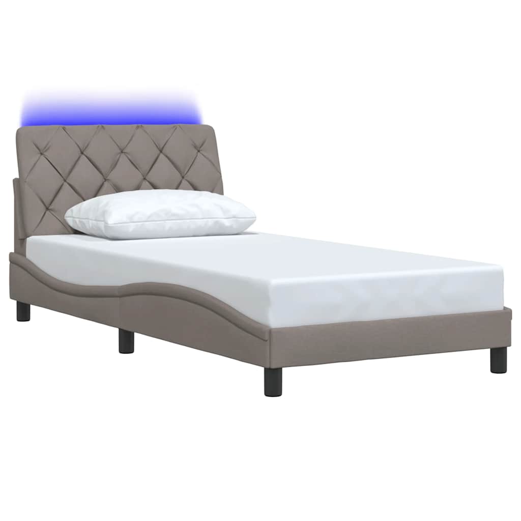 vidaXL Rama łóżka z LED bez materaca Taupe 100x200 cm Tkanina