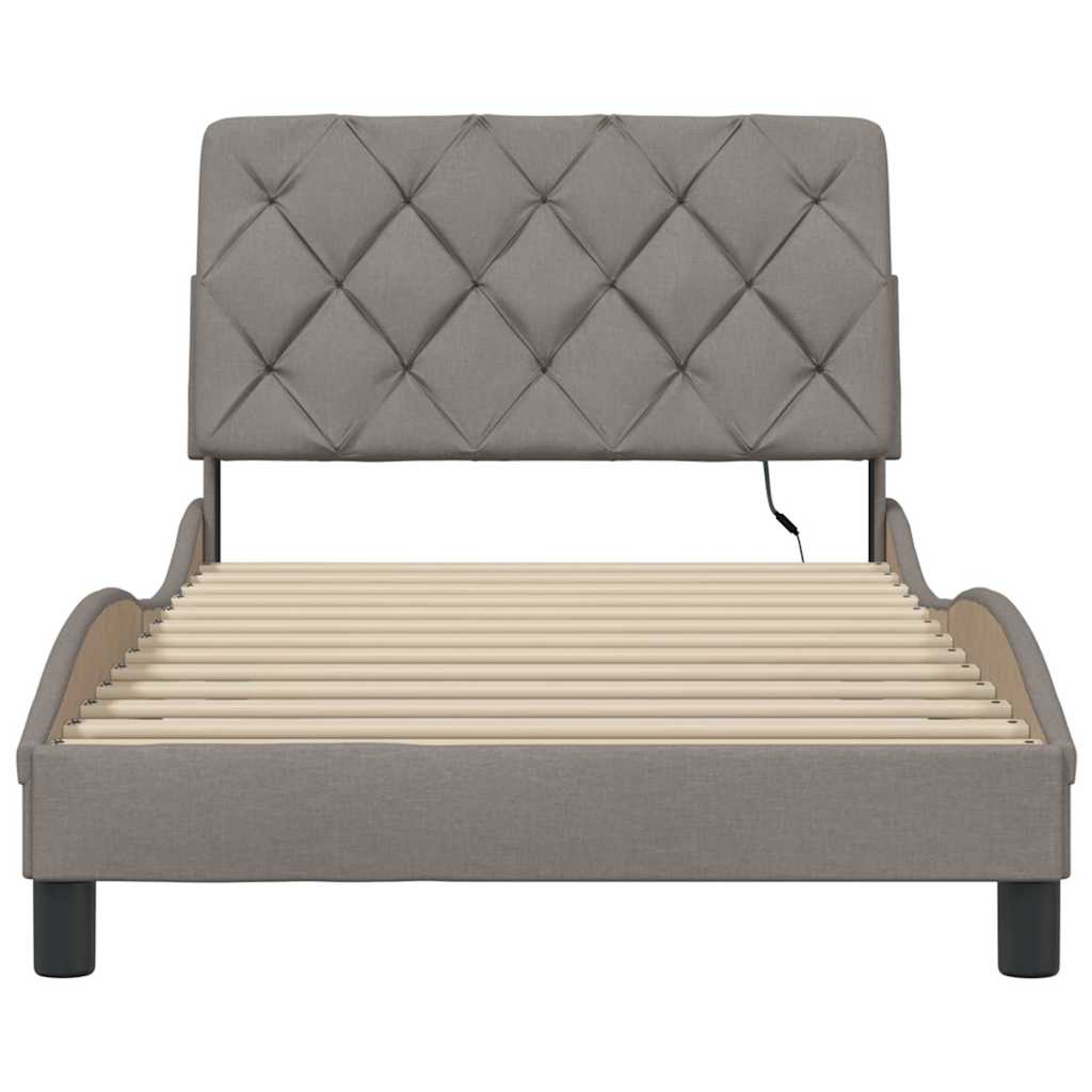 vidaXL Rama łóżka z LED bez materaca Taupe 100x200 cm Tkanina