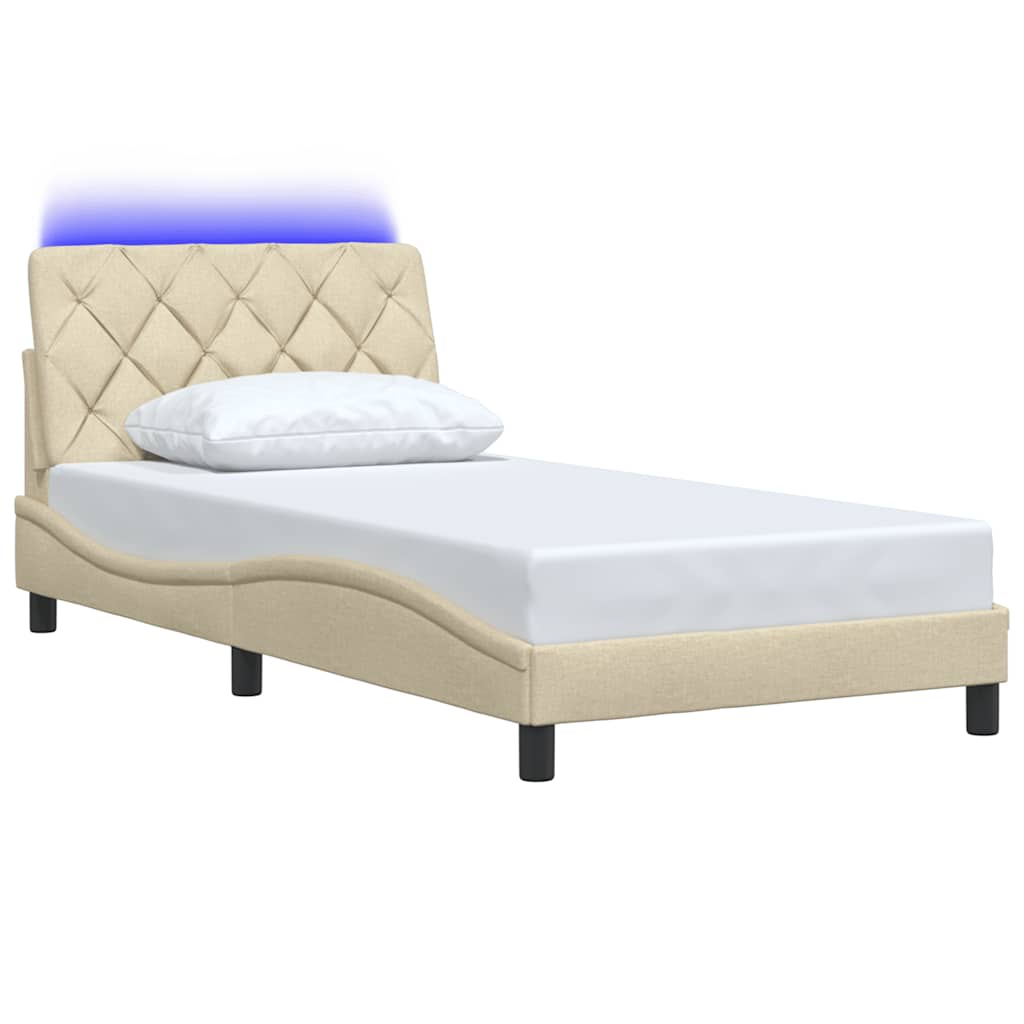vidaXL Rama łóżka z LED bez materaca Kremowa 100x200 cm Tkanina
