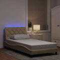 vidaXL Rama łóżka z LED bez materaca Kremowa 100x200 cm Tkanina