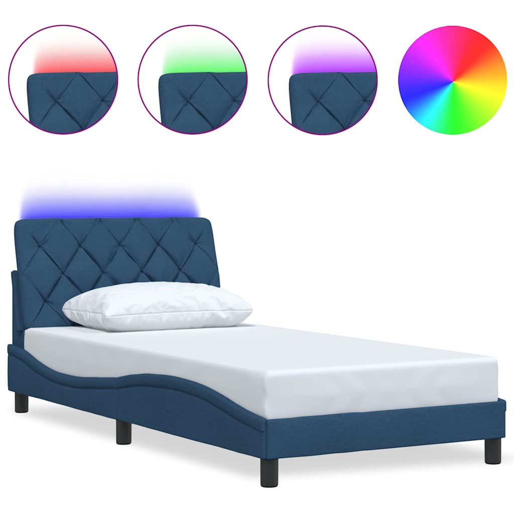 vidaXL Rama łóżka z LED bez materaca Niebieski 100x200 cm Tkanina