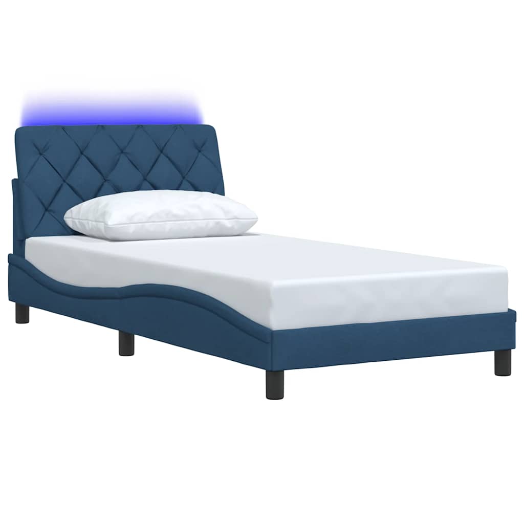 vidaXL Rama łóżka z LED bez materaca Niebieski 100x200 cm Tkanina