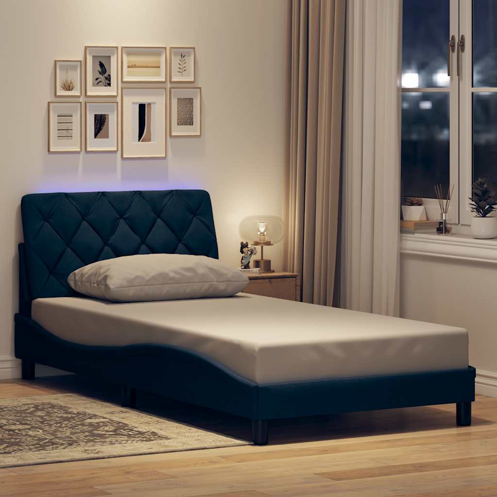 vidaXL Rama łóżka z LED bez materaca Niebieski 100x200 cm Tkanina