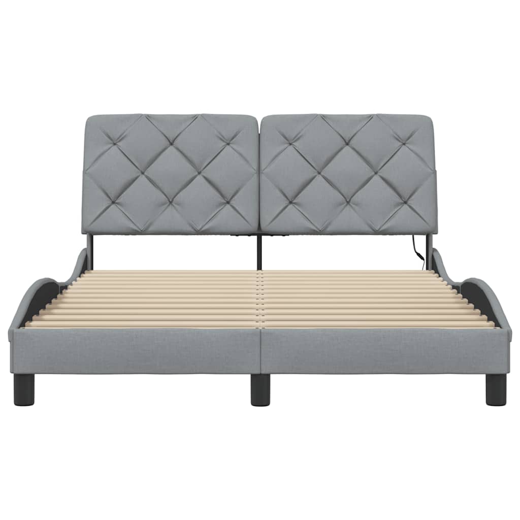 vidaXL Rama łóżka z LED bez materaca Jasnoszary 120x200 cm Tkanina