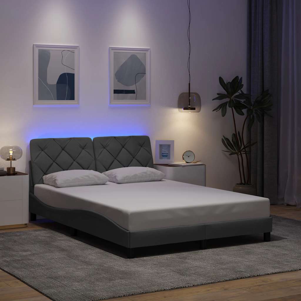 vidaXL Rama łóżka z LED bez materaca Jasnoszary 120x200 cm Tkanina