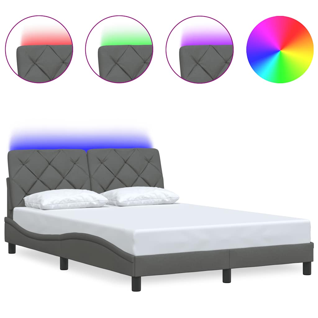 vidaXL Rama łóżka z LED bez materaca Ciemnoszara 120x200 cm Tkanina