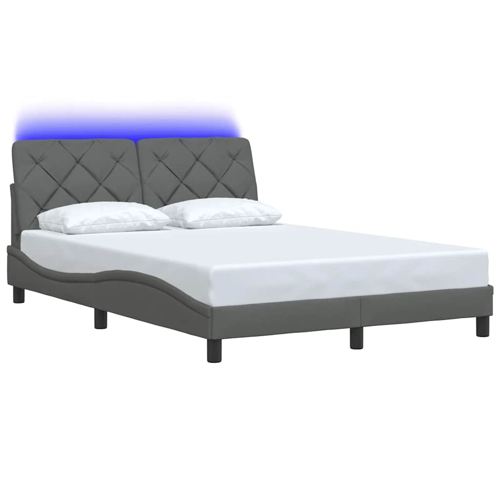 vidaXL Rama łóżka z LED bez materaca Ciemnoszara 120x200 cm Tkanina