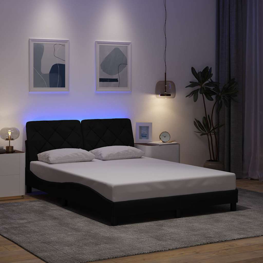 vidaXL Rama łóżka z LED bez materaca Czarna 120x200 cm tkanina