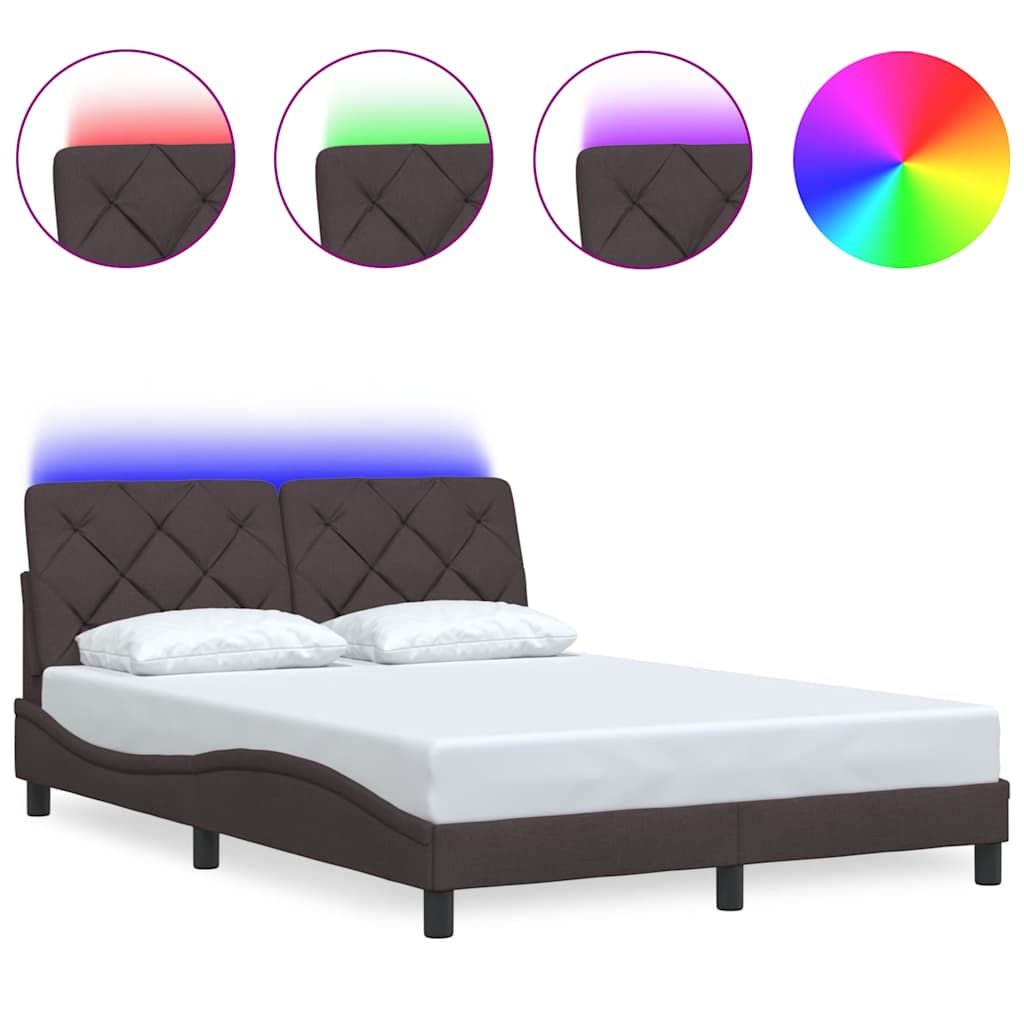 vidaXL Rama łóżka z LED bez materaca Ciemny brąz 120x200 cm Tkanina