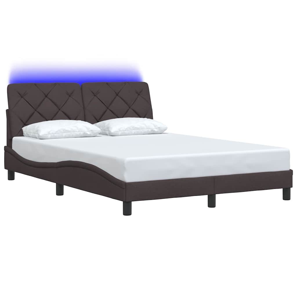 vidaXL Rama łóżka z LED bez materaca Ciemny brąz 120x200 cm Tkanina